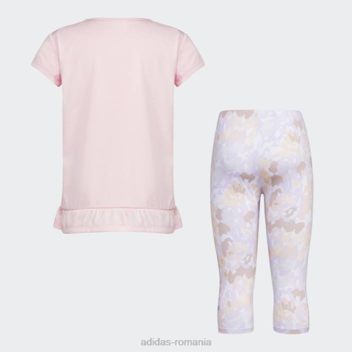 Adidas Tricou roz mélange și set capri cu imprimeu peste tot copii roz 2JBN12082