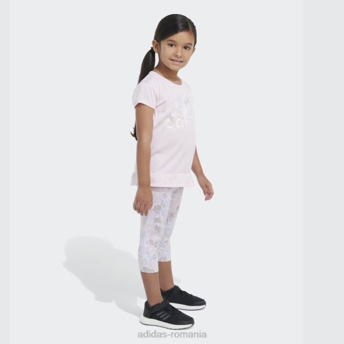 Adidas Tricou roz mélange și set capri cu imprimeu peste tot copii roz 2JBN12082