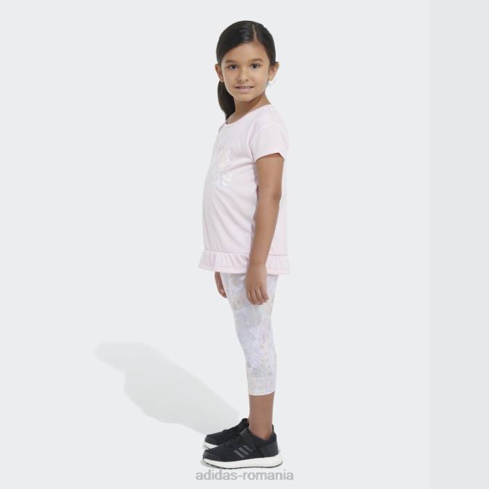 Adidas Tricou roz mélange și set capri cu imprimeu peste tot copii roz 2JBN12082