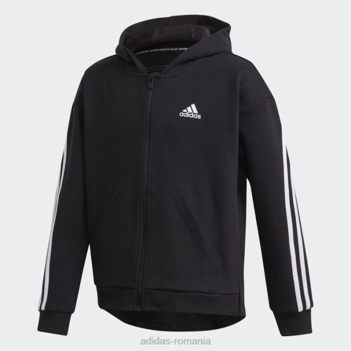 Adidas hanorac negru cu fermoar complet cu 3 dungi copii alb negru 2JBN3473