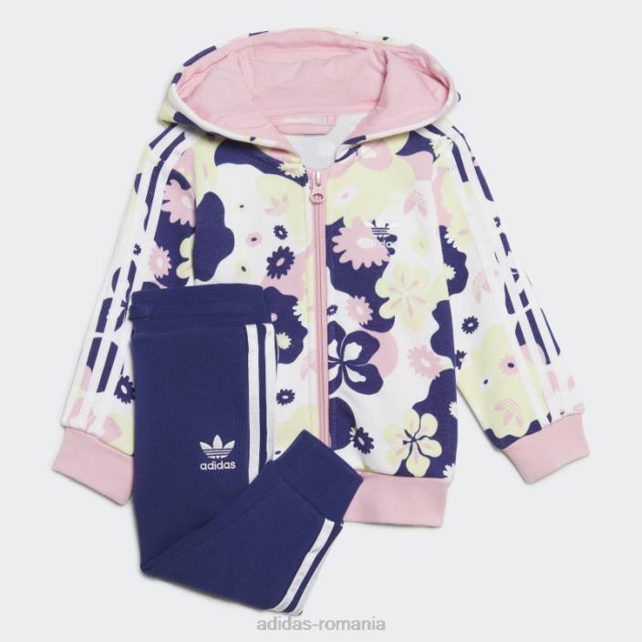 Adidas Set de hanorace cu fermoar complet cu imprimeu alb copii alb/roz adevărat/lime/indigo 2JBN19288