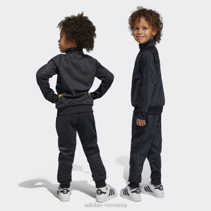 Adidas costum de sport cu imprimeu monogram carbon copii carbon/negru 2JBN11876