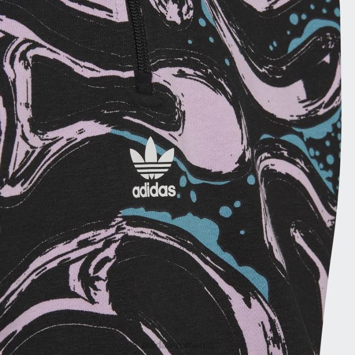 Adidas hanorac negru cu jumătate de fermoar cu imprimeu peste tot copii papură neagră/liliac/mentă 2JBN19216