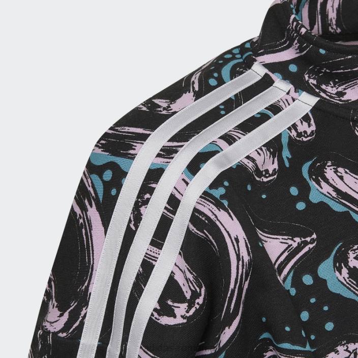 Adidas hanorac negru cu jumătate de fermoar cu imprimeu peste tot copii papură neagră/liliac/mentă 2JBN19216