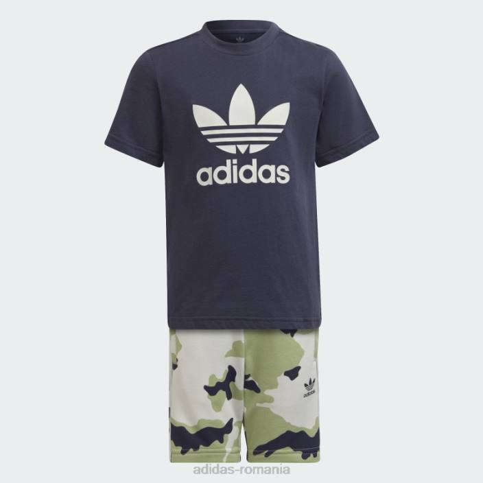 Adidas pantaloni scurți și set de tricou camo bleumarin copii marina 2JBN18826