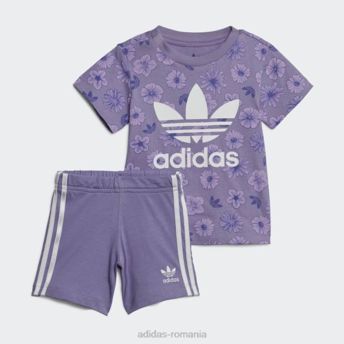 Adidas set de tricou și pantaloni scurți floral liliac copii liliac/multicolor 2JBN18793