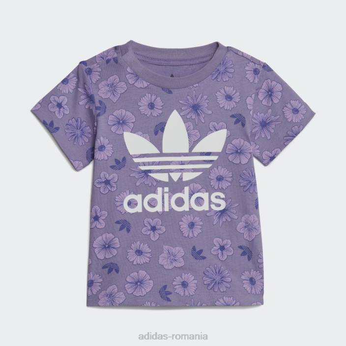Adidas set de tricou și pantaloni scurți floral liliac copii liliac/multicolor 2JBN18793