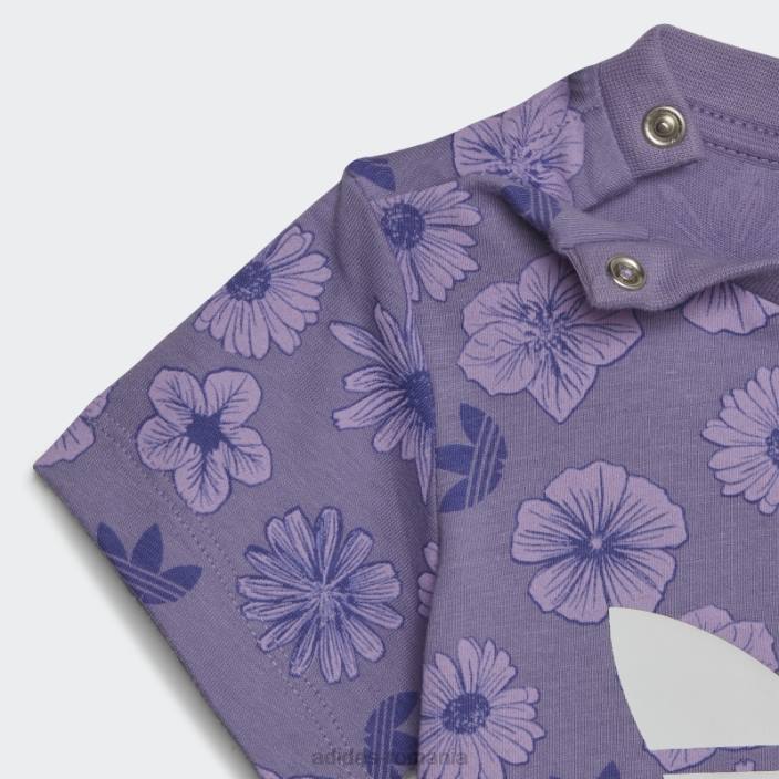 Adidas set de tricou și pantaloni scurți floral liliac copii liliac/multicolor 2JBN18793