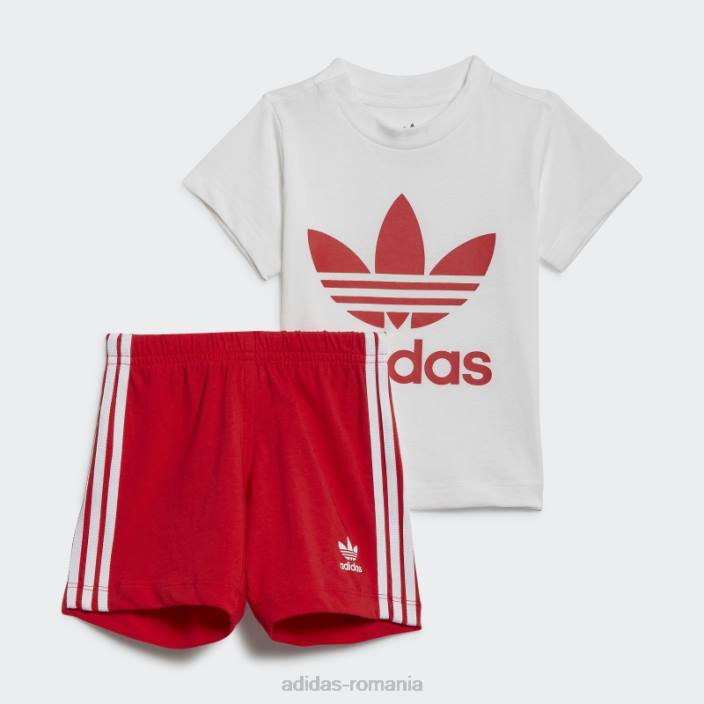 Adidas set tricou cu pantaloni scurți trefoil alb copii alb roșu 2JBN18844