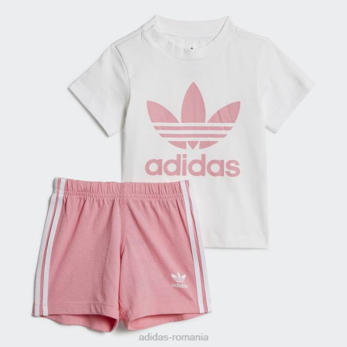 Adidas set tricou cu pantaloni scurți trefoil alb copii alb/roz 2JBN18284