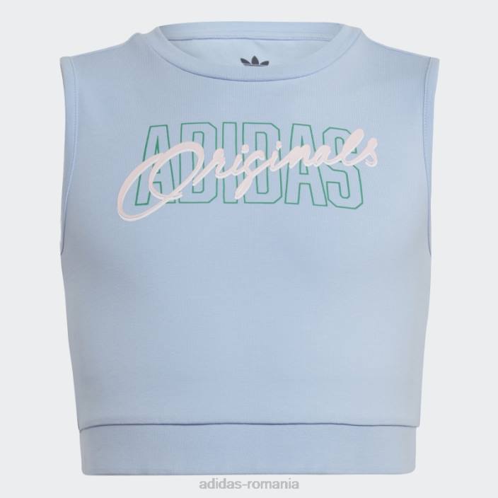 Adidas top crop cu imprimeu grafic albastru zori copii zori albastre 2JBN12074