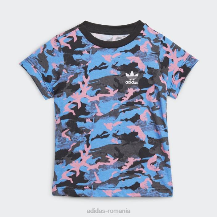 Adidas tricou camo cu imprimeu peste tot, albastru copii albastru/carbon/negru/roz 2JBN18847