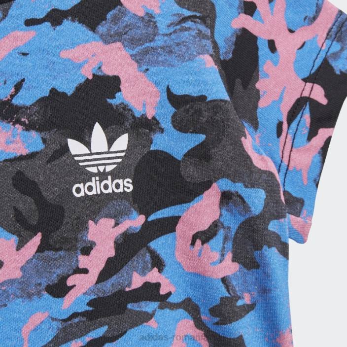 Adidas tricou camo cu imprimeu peste tot, albastru copii albastru/carbon/negru/roz 2JBN18847