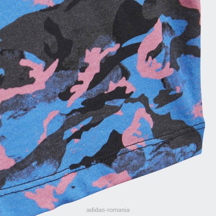 Adidas tricou camo cu imprimeu peste tot, albastru copii albastru/carbon/negru/roz 2JBN18847