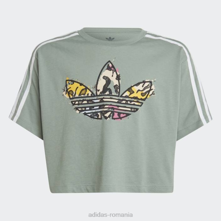 Adidas tricou crop cu imprimeu animal verde argintiu copii verde argintiu 2JBN11675