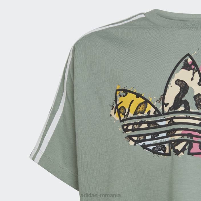 Adidas tricou crop cu imprimeu animal verde argintiu copii verde argintiu 2JBN11675