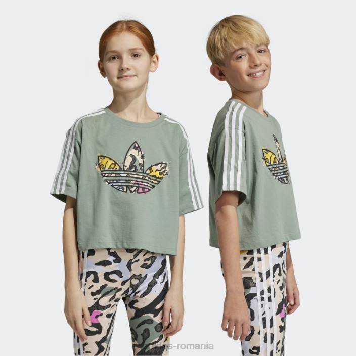 Adidas tricou crop cu imprimeu animal verde argintiu copii verde argintiu 2JBN18290