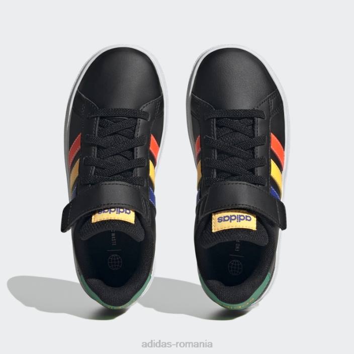 Adidas Grand Court Court din dantela elastica si pantofi cu curea superioara adidas negri copii negru/albastru/verde curte 2JBN11268