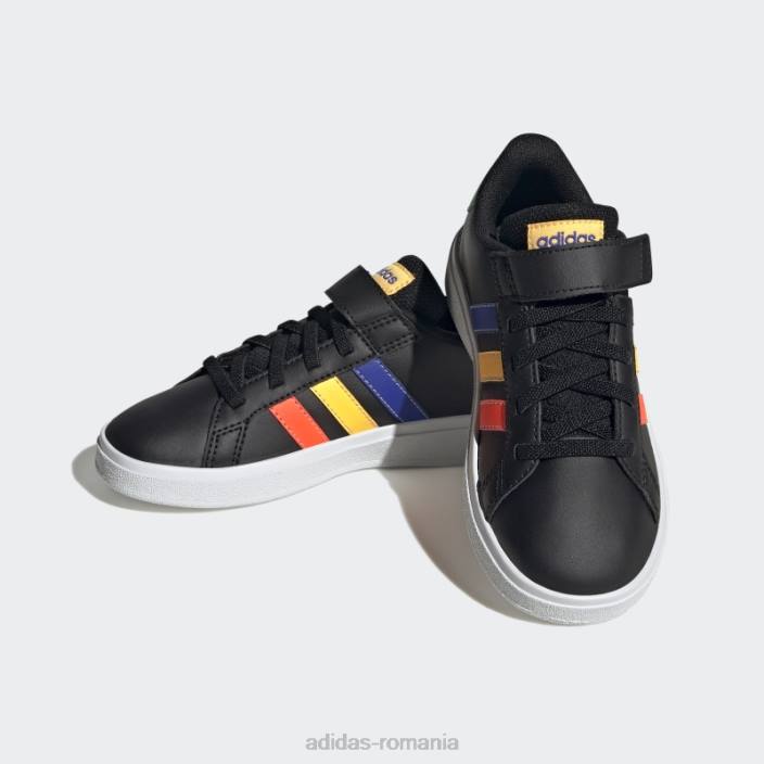 Adidas Grand Court Court din dantela elastica si pantofi cu curea superioara adidas negri copii negru/albastru/verde curte 2JBN11268