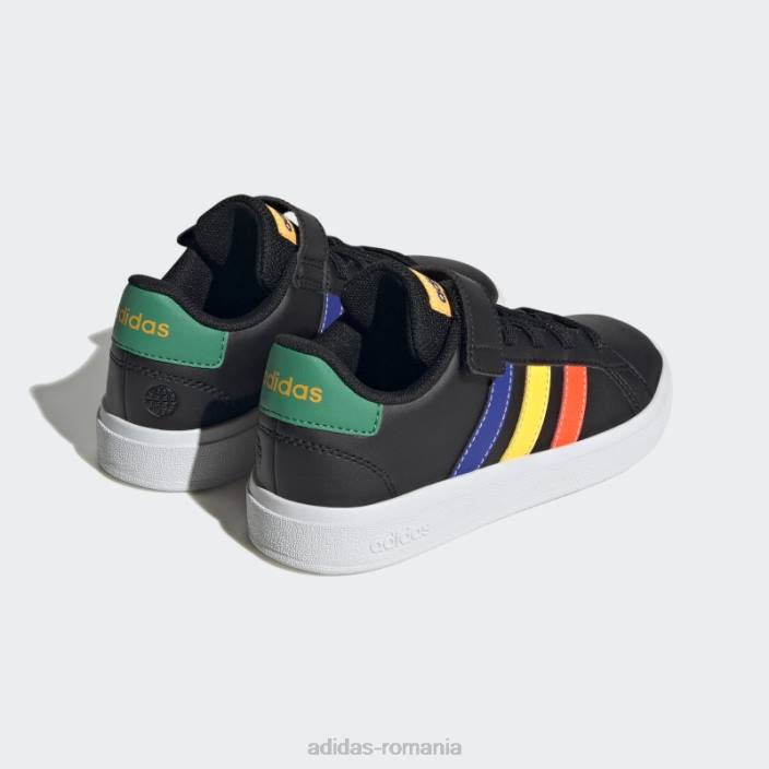 Adidas Grand Court Court din dantela elastica si pantofi cu curea superioara adidas negri copii negru/albastru/verde curte 2JBN11268