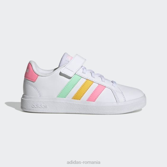 Adidas fashion beam roz grand court din dantelă elastică și pantofi cu curea superioară copii alb/mentă/roz fascicul 2JBN11396