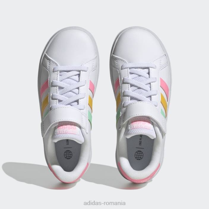 Adidas fashion beam roz grand court din dantelă elastică și pantofi cu curea superioară copii alb/mentă/roz fascicul 2JBN11396