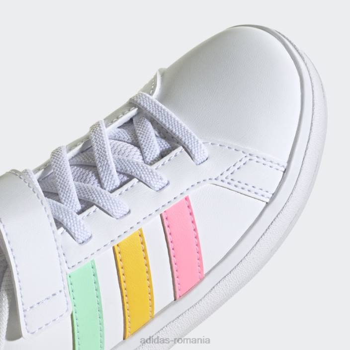Adidas fashion beam roz grand court din dantelă elastică și pantofi cu curea superioară copii alb/mentă/roz fascicul 2JBN11396
