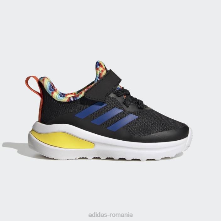 Adidas fortarun sport running pantofi cu dantela elastica si cu curea de sus neagra copii negru/albastru regal/galben 2JBN3596