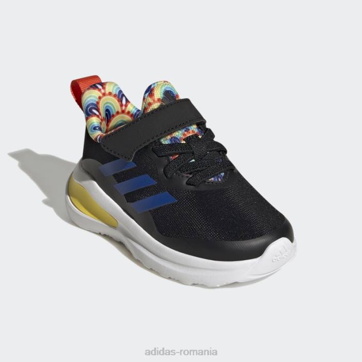 Adidas fortarun sport running pantofi cu dantela elastica si cu curea de sus neagra copii negru/albastru regal/galben 2JBN3596