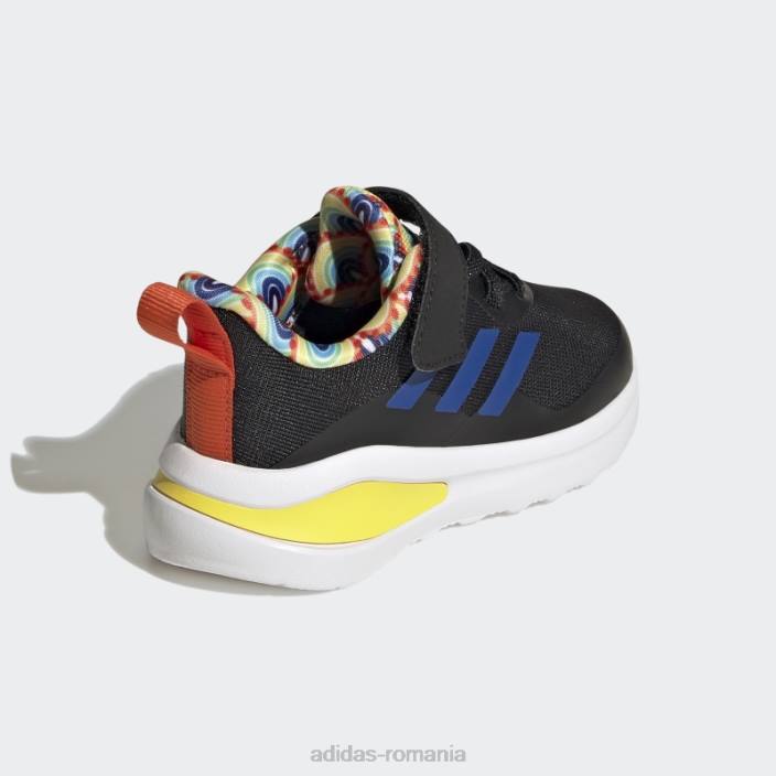 Adidas fortarun sport running pantofi cu dantela elastica si cu curea de sus neagra copii negru/albastru regal/galben 2JBN3596