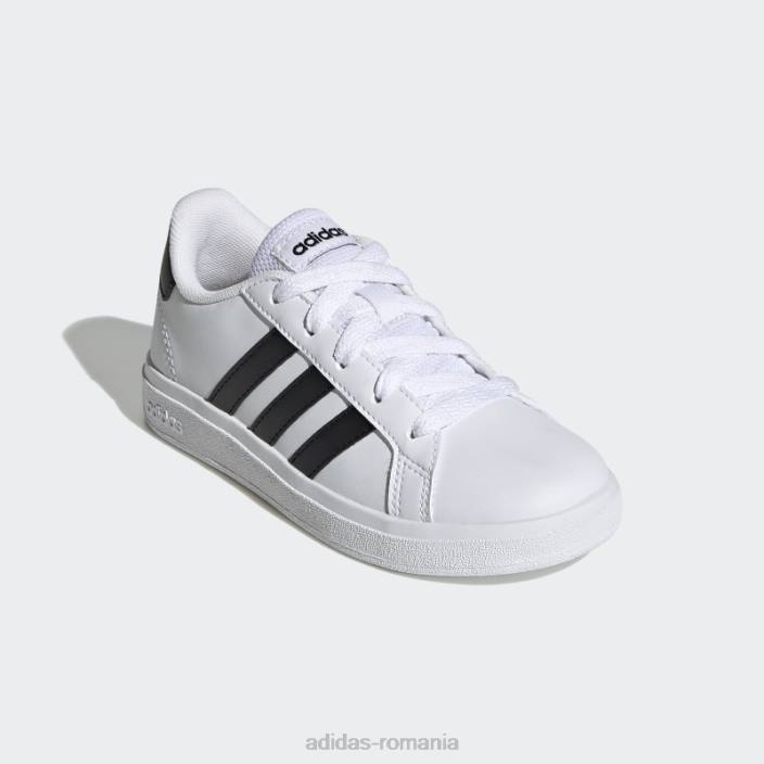 Adidas grand court lifestyle tenis pantofi cu șireturi negru fierbinte copii alb negru 2JBN17617