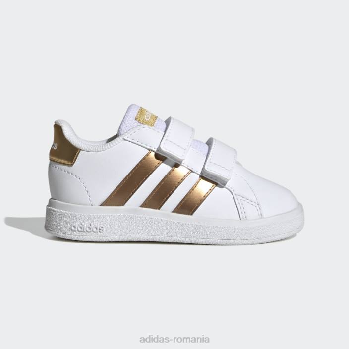 Adidas grand court pantofi cu cârlig și buclă stil de viață sustenabil alb copii aur alb/mat 2JBN11359