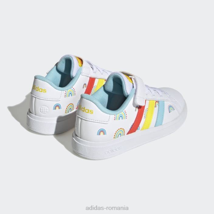 Adidas grand court stil de viață sustenabil court dantelă elastică și pantofi cu curea superioară portocaliu îndrăzneț copii alb/portocaliu îndrăzneț/galben 2JBN11134
