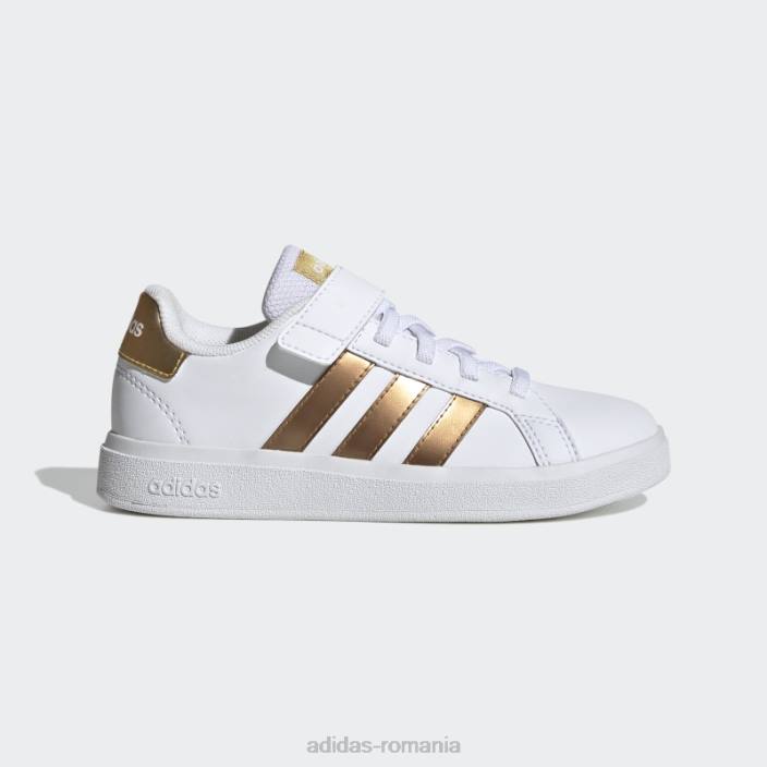 Adidas grand court sustainable lifestyle court dantelă elastică și pantofi cu curea superioară auriu mat copii aur alb/mat 2JBN11278