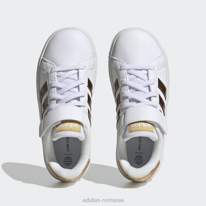 Adidas grand court sustainable lifestyle court dantelă elastică și pantofi cu curea superioară auriu mat copii aur alb/mat 2JBN11278