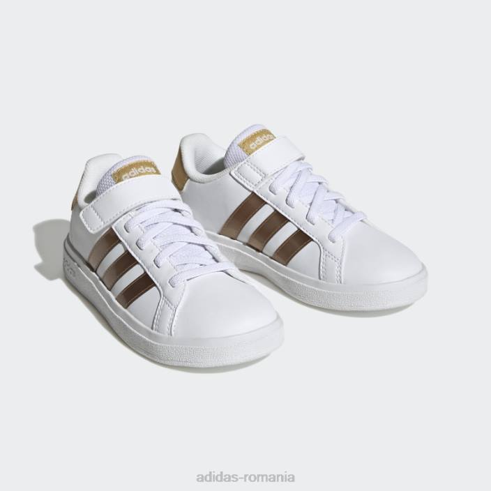 Adidas grand court sustainable lifestyle court dantelă elastică și pantofi cu curea superioară auriu mat copii aur alb/mat 2JBN11278