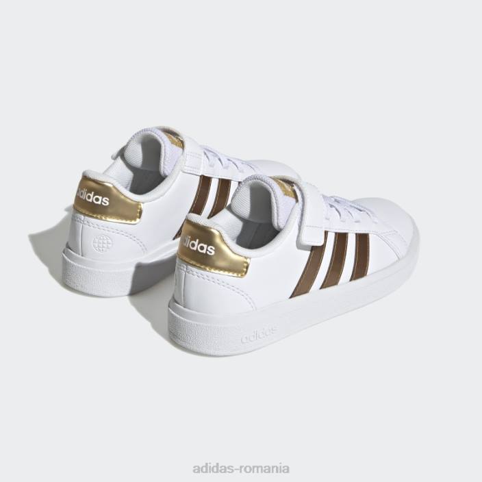 Adidas grand court sustainable lifestyle court dantelă elastică și pantofi cu curea superioară auriu mat copii aur alb/mat 2JBN11278