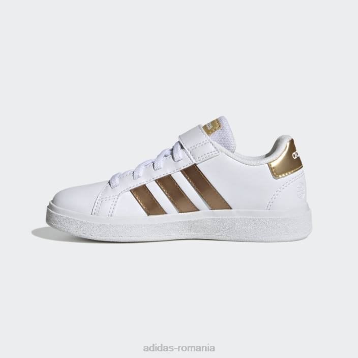 Adidas grand court sustainable lifestyle court dantelă elastică și pantofi cu curea superioară auriu mat copii aur alb/mat 2JBN11278