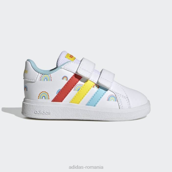 Adidas grand court sustainable lifestyle court pantofi cu cârlig și buclă cu două curele alb copii alb/portocaliu îndrăzneț/galben 2JBN11269