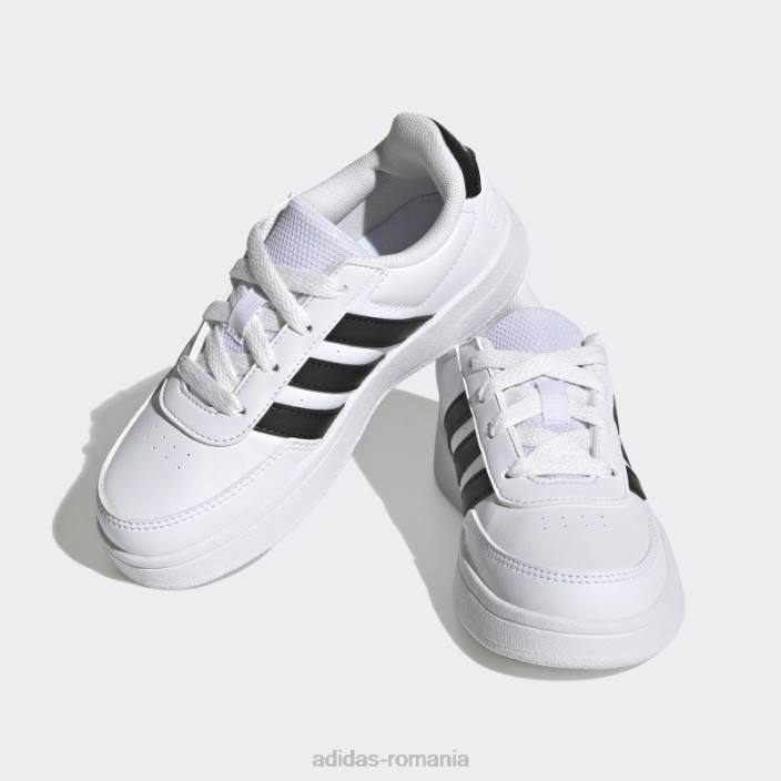 Adidas pantofi albi breaknet lifestyle din dantela curte copii alb negru 2JBN3502