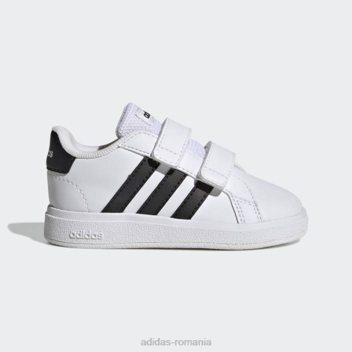 Adidas pantofi albi cu cârlig și buclă stil de viață grand court copii alb negru 2JBN17626