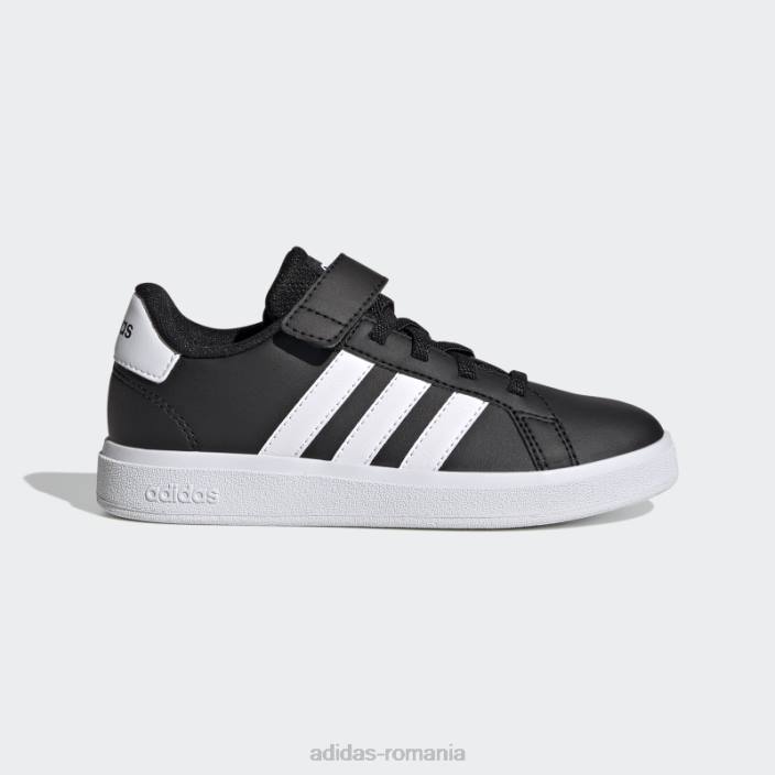 Adidas pantofi albi cu dantelă elastică grand Court și cu curea superioară copii alb negru 2JBN17686
