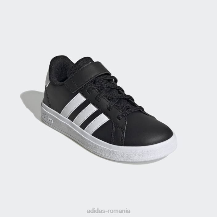 Adidas pantofi albi cu dantelă elastică grand Court și cu curea superioară copii alb negru 2JBN17686