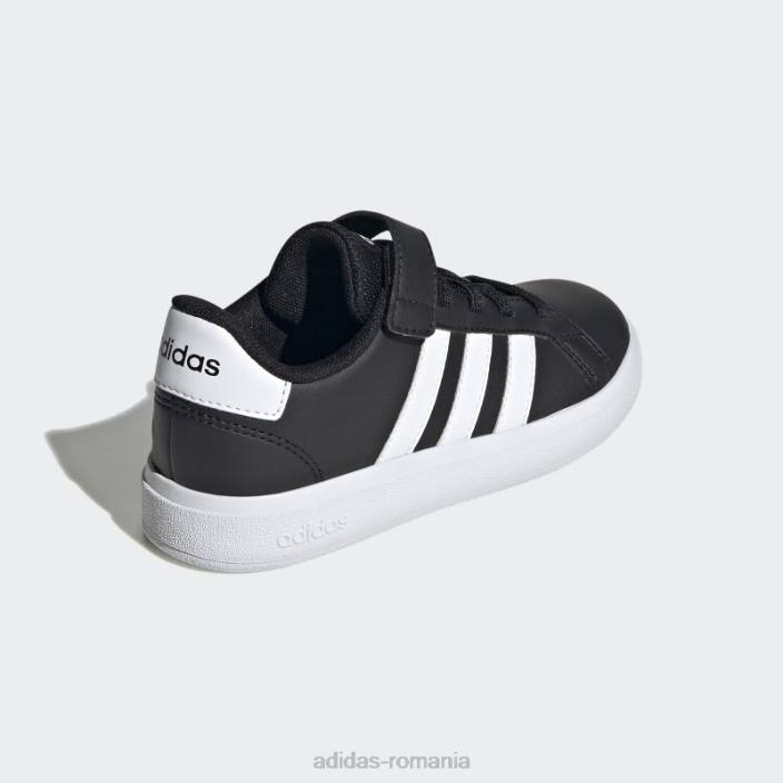 Adidas pantofi albi cu dantelă elastică grand Court și cu curea superioară copii alb negru 2JBN17686