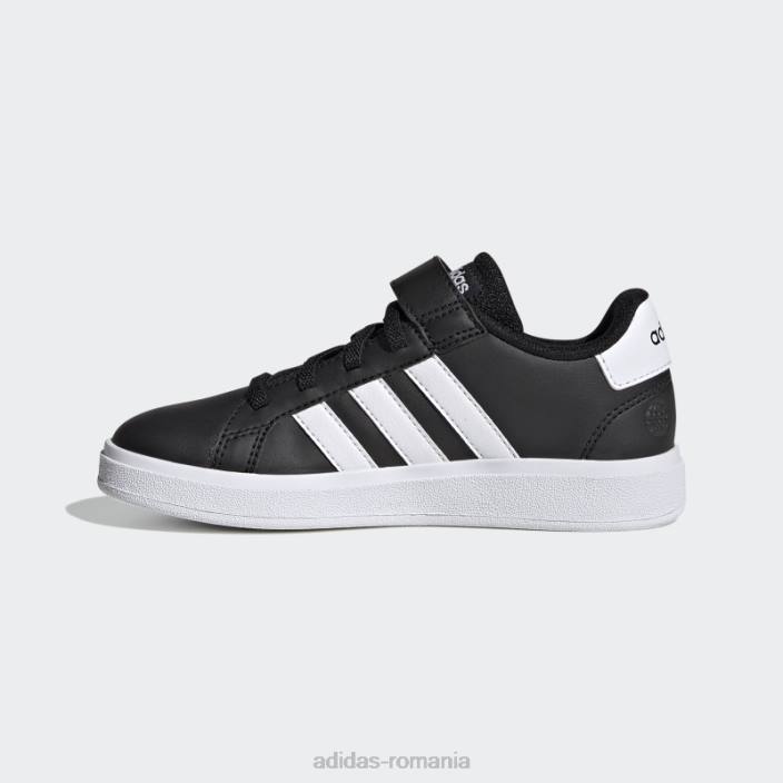 Adidas pantofi albi cu dantelă elastică grand Court și cu curea superioară copii alb negru 2JBN17686