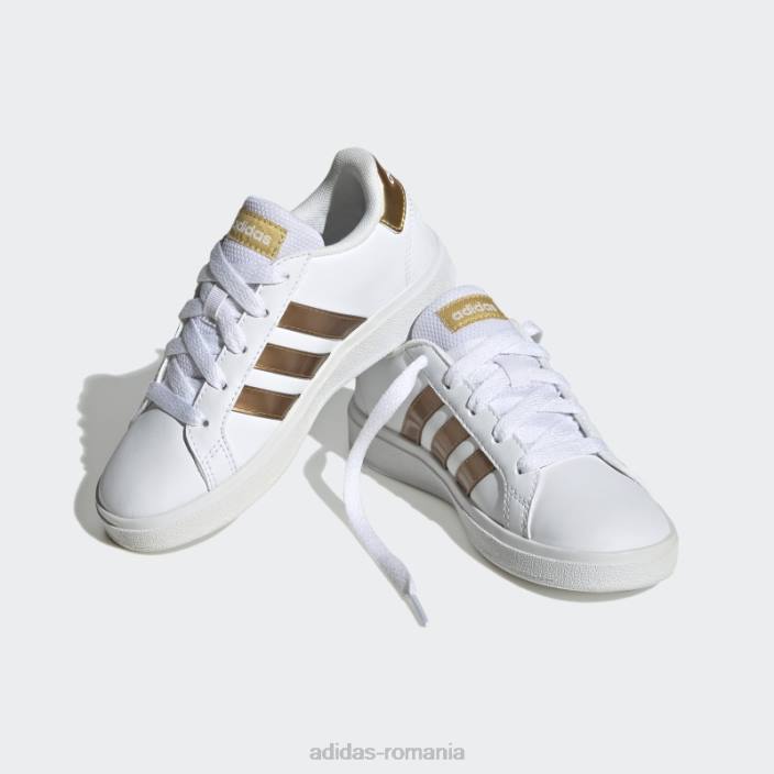 Adidas pantofi albi din dantelă sustenabil Grand Court copii aur alb/mat 2JBN17975