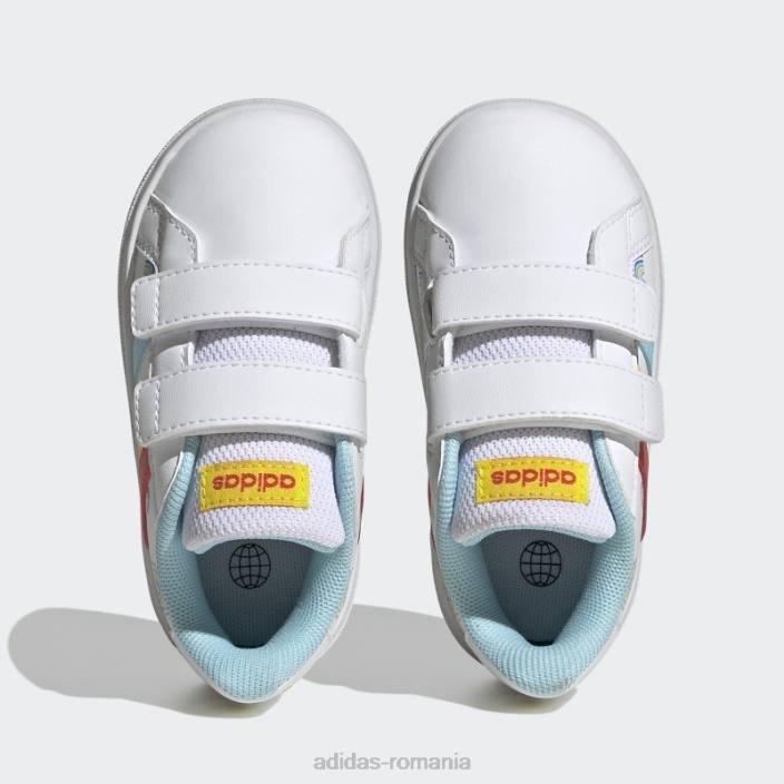 Adidas pantofi cu cârlig și buclă cu două curele pentru stil de viață sustenabil alb grand court copii alb/portocaliu îndrăzneț/galben 2JBN17662