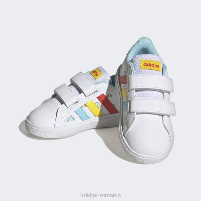 Adidas pantofi cu cârlig și buclă cu două curele pentru stil de viață sustenabil alb grand court copii alb/portocaliu îndrăzneț/galben 2JBN17662