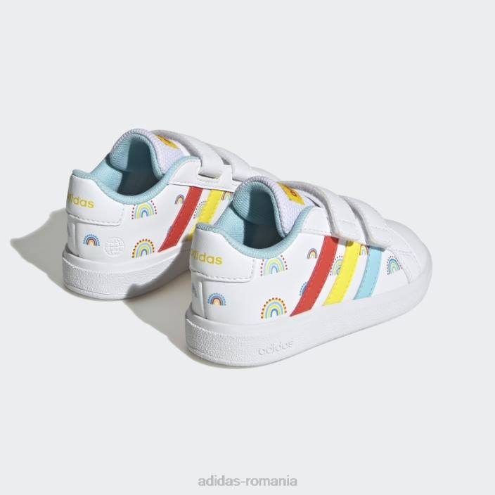 Adidas pantofi cu cârlig și buclă cu două curele pentru stil de viață sustenabil alb grand court copii alb/portocaliu îndrăzneț/galben 2JBN17662