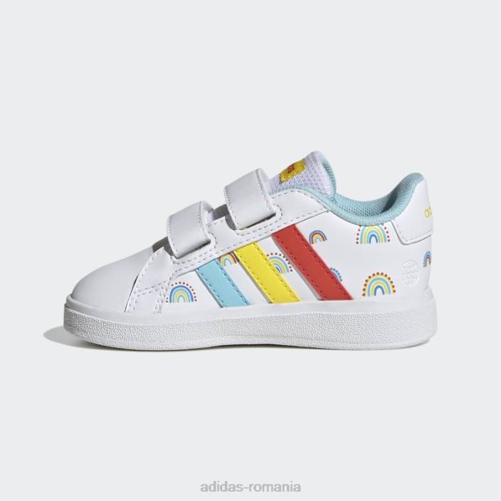 Adidas pantofi cu cârlig și buclă cu două curele pentru stil de viață sustenabil alb grand court copii alb/portocaliu îndrăzneț/galben 2JBN17662